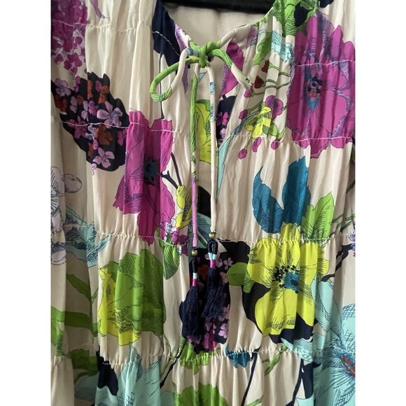 Trina Turk Silvery Floral Tiered Shift Dress Small - Picture 5 of 14